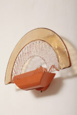 Duża dwupunktowa łososiowa lampa ścienna/kinkiet ze szklanym ręcznie formowanym fakturowym masywnym pomarańczowo-różowym kloszem, styl Art Deco, Włochy, lata 70. - obrazek 23