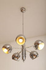 Rozłożysta cała metalowa długa pięciopunktowa chromowana lampa sufitowa z regulowaną długością zwisu, Space Age, Włochy, lata 60/70. - obrazek 23