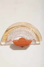 Duża dwupunktowa łososiowa lampa ścienna/kinkiet ze szklanym ręcznie formowanym fakturowym masywnym pomarańczowo-różowym kloszem, styl Art Deco, Włochy, lata 70. - obrazek 25