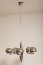 Rozłożysta cała metalowa długa pięciopunktowa chromowana lampa sufitowa z regulowaną długością zwisu, Space Age, Włochy, lata 60/70. - obrazek 25