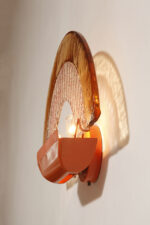 Duża dwupunktowa łososiowa lampa ścienna/kinkiet ze szklanym ręcznie formowanym fakturowym masywnym pomarańczowo-różowym kloszem, styl Art Deco, Włochy, lata 70. - obrazek 26