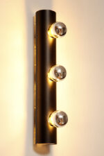 Smukła trzypunktowa aluminiowa cylindryczna czarna lampa ścienna/kinkiet o pionowej, lub poziomej orientacji, Targetti, Włochy, lata 80. - obrazek 37