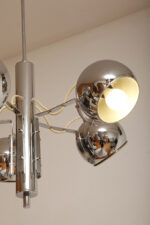 Rozłożysta cała metalowa długa pięciopunktowa chromowana lampa sufitowa z regulowaną długością zwisu, Space Age, Włochy, lata 60/70. - obrazek 26