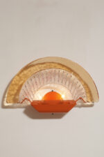 Duża dwupunktowa łososiowa lampa ścienna/kinkiet ze szklanym ręcznie formowanym fakturowym masywnym pomarańczowo-różowym kloszem, styl Art Deco, Włochy, lata 70. - obrazek 27