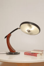 Metalowa dwupunktową lampa biurkowa "President" z ramieniem z litego palisandrowego drewna i czarnym kloszem, projekt Luis Pérez de la Oliva dla Fase, Hiszpania, lata 70. - obrazek 27