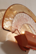 Duża dwupunktowa łososiowa lampa ścienna/kinkiet ze szklanym ręcznie formowanym fakturowym masywnym pomarańczowo-różowym kloszem, styl Art Deco, Włochy, lata 70. - obrazek 28