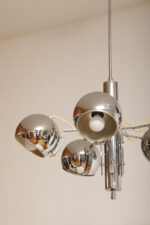 Rozłożysta cała metalowa długa pięciopunktowa chromowana lampa sufitowa z regulowaną długością zwisu, Space Age, Włochy, lata 60/70. - obrazek 28