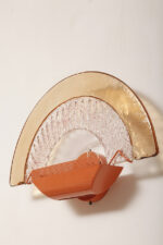 Duża dwupunktowa łososiowa lampa ścienna/kinkiet ze szklanym ręcznie formowanym fakturowym masywnym pomarańczowo-różowym kloszem, styl Art Deco, Włochy, lata 70. - obrazek 29