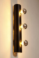 Smukła trzypunktowa aluminiowa cylindryczna czarna lampa ścienna/kinkiet o pionowej, lub poziomej orientacji, Targetti, Włochy, lata 80. - obrazek 40