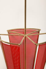 Mosiężny parasolnik/stojak na parasole w kolorze starego złota z bokami z blachy perforowanej lakierowanej na czerwono, Wagner Keller, Niemcy, lata 50/60. - obrazek 28