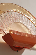 Duża dwupunktowa łososiowa lampa ścienna/kinkiet ze szklanym ręcznie formowanym fakturowym masywnym pomarańczowo-różowym kloszem, styl Art Deco, Włochy, lata 70. - obrazek 30