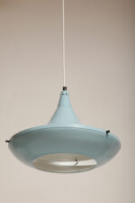 Jednopunktowa ażurowa niebieska metalowa lampa sufitowa "UFO" w stylu Space Age, Polam Wieliczka, Polska, lata 70-90. - obrazek 29