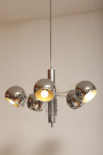 Rozłożysta cała metalowa długa pięciopunktowa chromowana lampa sufitowa z regulowaną długością zwisu, Space Age, Włochy, lata 60/70. - obrazek 30