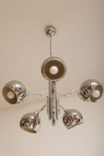 Rozłożysta cała metalowa długa pięciopunktowa chromowana lampa sufitowa z regulowaną długością zwisu, Space Age, Włochy, lata 60/70. - obrazek 31