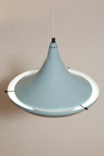 Jednopunktowa ażurowa niebieska metalowa lampa sufitowa "UFO" w stylu Space Age, Polam Wieliczka, Polska, lata 70-90. - obrazek 3