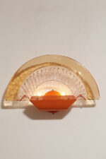 Duża dwupunktowa łososiowa lampa ścienna/kinkiet ze szklanym ręcznie formowanym fakturowym masywnym pomarańczowo-różowym kloszem, styl Art Deco, Włochy, lata 70. - obrazek 32