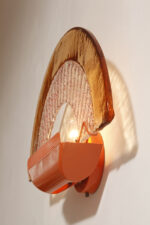 Duża dwupunktowa łososiowa lampa ścienna/kinkiet ze szklanym ręcznie formowanym fakturowym masywnym pomarańczowo-różowym kloszem, styl Art Deco, Włochy, lata 70. - obrazek 33
