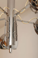 Rozłożysta cała metalowa długa pięciopunktowa chromowana lampa sufitowa z regulowaną długością zwisu, Space Age, Włochy, lata 60/70. - obrazek 33