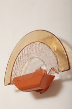 Duża dwupunktowa łososiowa lampa ścienna/kinkiet ze szklanym ręcznie formowanym fakturowym masywnym pomarańczowo-różowym kloszem, styl Art Deco, Włochy, lata 70. - obrazek 34