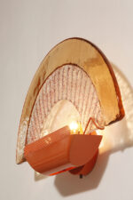 Duża dwupunktowa łososiowa lampa ścienna/kinkiet ze szklanym ręcznie formowanym fakturowym masywnym pomarańczowo-różowym kloszem, styl Art Deco, Włochy, lata 70. - obrazek 36