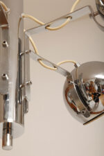 Rozłożysta cała metalowa długa pięciopunktowa chromowana lampa sufitowa z regulowaną długością zwisu, Space Age, Włochy, lata 60/70. - obrazek 38