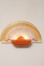 Duża dwupunktowa łososiowa lampa ścienna/kinkiet ze szklanym ręcznie formowanym fakturowym masywnym pomarańczowo-różowym kloszem, styl Art Deco, Włochy, lata 70. - obrazek 39