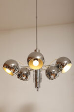 Rozłożysta cała metalowa długa pięciopunktowa chromowana lampa sufitowa z regulowaną długością zwisu, Space Age, Włochy, lata 60/70. - obrazek 39