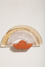 Duża dwupunktowa łososiowa lampa ścienna/kinkiet ze szklanym ręcznie formowanym fakturowym masywnym pomarańczowo-różowym kloszem, styl Art Deco, Włochy, lata 70. - obrazek 41