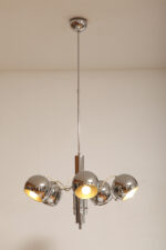 Rozłożysta cała metalowa długa pięciopunktowa chromowana lampa sufitowa z regulowaną długością zwisu, Space Age, Włochy, lata 60/70. - obrazek 41