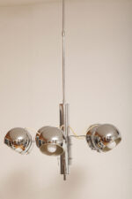 Rozłożysta cała metalowa długa pięciopunktowa chromowana lampa sufitowa z regulowaną długością zwisu, Space Age, Włochy, lata 60/70. - obrazek 43
