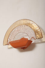 Duża dwupunktowa łososiowa lampa ścienna/kinkiet ze szklanym ręcznie formowanym fakturowym masywnym pomarańczowo-różowym kloszem, styl Art Deco, Włochy, lata 70. - obrazek 45