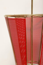 Mosiężny parasolnik/stojak na parasole w kolorze starego złota z bokami z blachy perforowanej lakierowanej na czerwono, Wagner Keller, Niemcy, lata 50/60. - obrazek 43