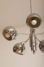 Rozłożysta cała metalowa długa pięciopunktowa chromowana lampa sufitowa z regulowaną długością zwisu, Space Age, Włochy, lata 60/70. - obrazek 44
