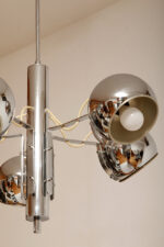 Rozłożysta cała metalowa długa pięciopunktowa chromowana lampa sufitowa z regulowaną długością zwisu, Space Age, Włochy, lata 60/70. - obrazek 45