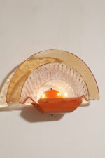 Duża dwupunktowa łososiowa lampa ścienna/kinkiet ze szklanym ręcznie formowanym fakturowym masywnym pomarańczowo-różowym kloszem, styl Art Deco, Włochy, lata 70. - obrazek 47