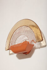 Duża dwupunktowa łososiowa lampa ścienna/kinkiet ze szklanym ręcznie formowanym fakturowym masywnym pomarańczowo-różowym kloszem, styl Art Deco, Włochy, lata 70. - obrazek 48