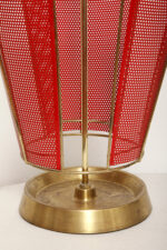 Mosiężny parasolnik/stojak na parasole w kolorze starego złota z bokami z blachy perforowanej lakierowanej na czerwono, Wagner Keller, Niemcy, lata 50/60. - obrazek 46