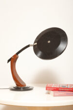 Metalowa dwupunktową lampa biurkowa "President" z ramieniem z litego palisandrowego drewna i czarnym kloszem, projekt Luis Pérez de la Oliva dla Fase, Hiszpania, lata 70. - obrazek 47