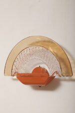 Duża dwupunktowa łososiowa lampa ścienna/kinkiet ze szklanym ręcznie formowanym fakturowym masywnym pomarańczowo-różowym kloszem, styl Art Deco, Włochy, lata 70. - obrazek 51