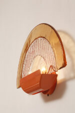 Duża dwupunktowa łososiowa lampa ścienna/kinkiet ze szklanym ręcznie formowanym fakturowym masywnym pomarańczowo-różowym kloszem, styl Art Deco, Włochy, lata 70. - obrazek 52