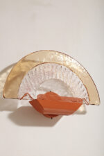 Duża dwupunktowa łososiowa lampa ścienna/kinkiet ze szklanym ręcznie formowanym fakturowym masywnym pomarańczowo-różowym kloszem, styl Art Deco, Włochy, lata 70. - obrazek 5