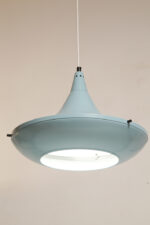 Jednopunktowa ażurowa niebieska metalowa lampa sufitowa "UFO" w stylu Space Age, Polam Wieliczka, Polska, lata 70-90. - obrazek 5