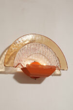 Duża dwupunktowa łososiowa lampa ścienna/kinkiet ze szklanym ręcznie formowanym fakturowym masywnym pomarańczowo-różowym kloszem, styl Art Deco, Włochy, lata 70. - obrazek 56