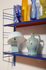 Modułowa szafka/regał na metalowej niebieskiej konstrukcji z dwoma metalowymi półkami z regulowaną wysokością, projekt Adriaan Dekker dla firmy Tomado, Holandia, lata 60. - obrazek 60