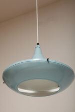 Jednopunktowa ażurowa niebieska metalowa lampa sufitowa "UFO" w stylu Space Age, Polam Wieliczka, Polska, lata 70-90. - obrazek 6