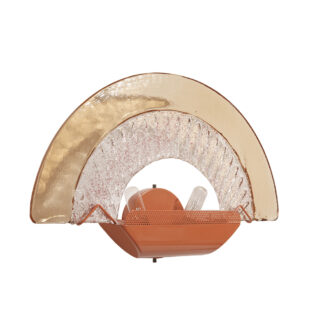 Duża dwupunktowa łososiowa lampa ścienna/kinkiet ze szklanym ręcznie formowanym fakturowym masywnym pomarańczowo-różowym kloszem, styl Art Deco, Włochy, lata 70.