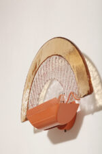 Duża dwupunktowa łososiowa lampa ścienna/kinkiet ze szklanym ręcznie formowanym fakturowym masywnym pomarańczowo-różowym kloszem, styl Art Deco, Włochy, lata 70. - obrazek 7