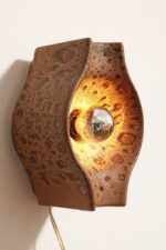 Brązowa cętkowana jednopunktowa nieduża ceramiczna lampa ścienna / kinkiet w stylu projektu Cari Zalloni dla Leola, Space Age, Niemcy, lata 70. - obrazek 7