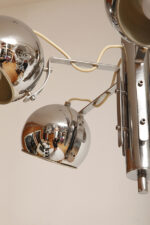 Rozłożysta cała metalowa długa pięciopunktowa chromowana lampa sufitowa z regulowaną długością zwisu, Space Age, Włochy, lata 60/70. - obrazek 7