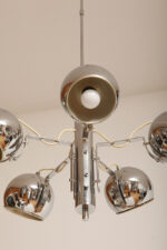 Rozłożysta cała metalowa długa pięciopunktowa chromowana lampa sufitowa z regulowaną długością zwisu, Space Age, Włochy, lata 60/70. - obrazek 8